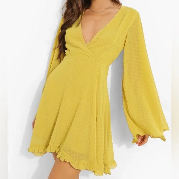 white christmas dresses Whimsical Appeal Puff Sleeve Chiffon Skater Dress main image 0